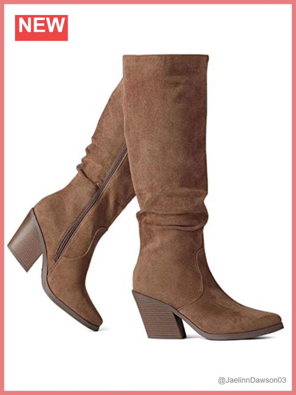 Women's Knee High Boots Faux Suede Slouch Tall Chunky Heel Side Zipper